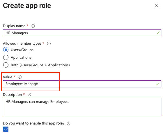 Image of creating an app role