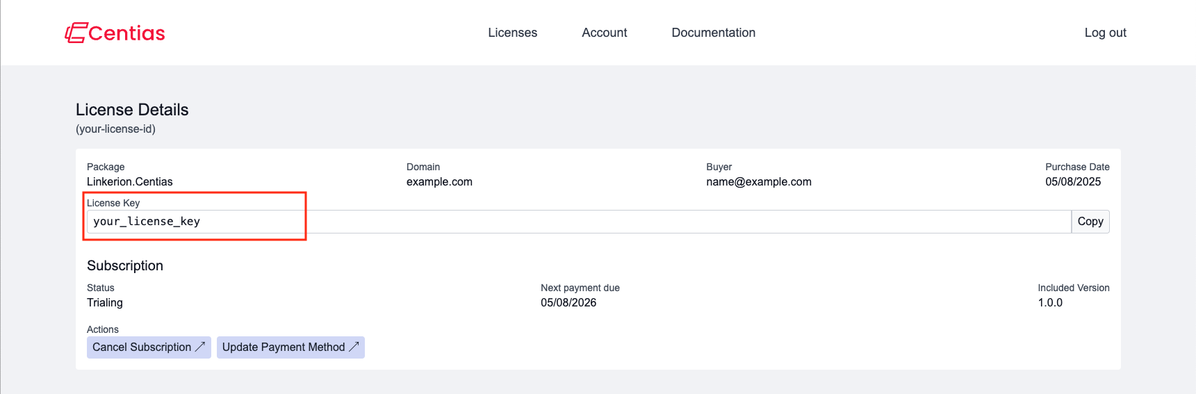 Details of your license