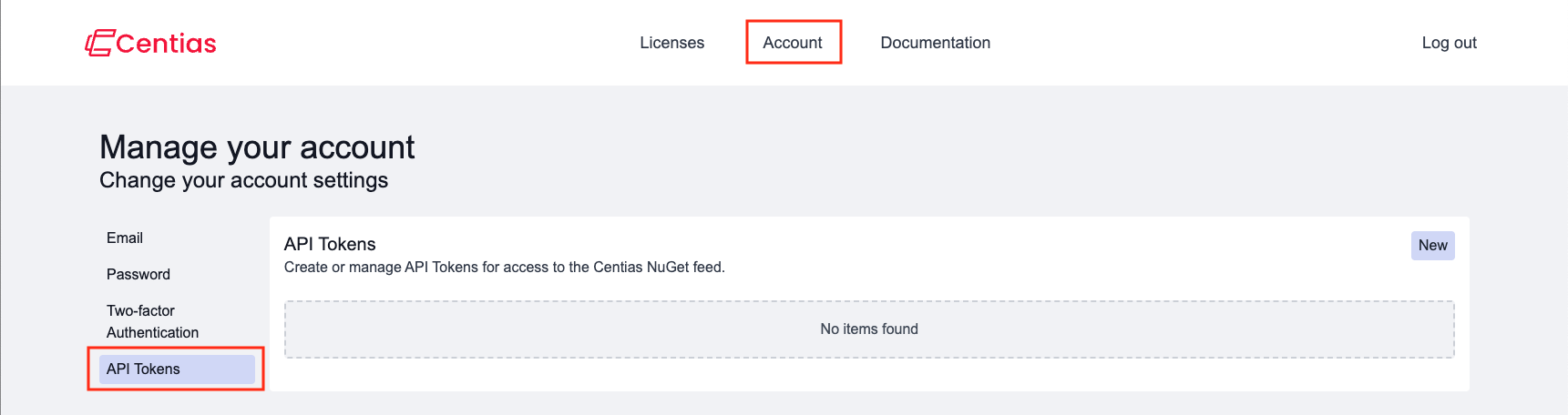 Page to list API tokens