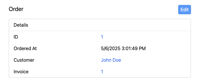 Image of OrderResource showing the reference to an invoice