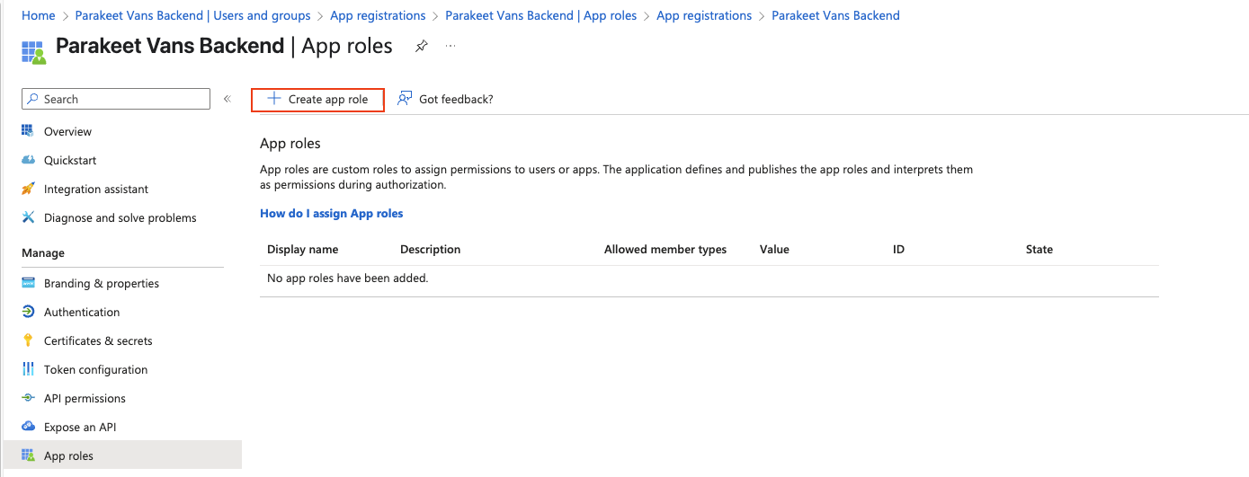 Image of how to start creating an app role
